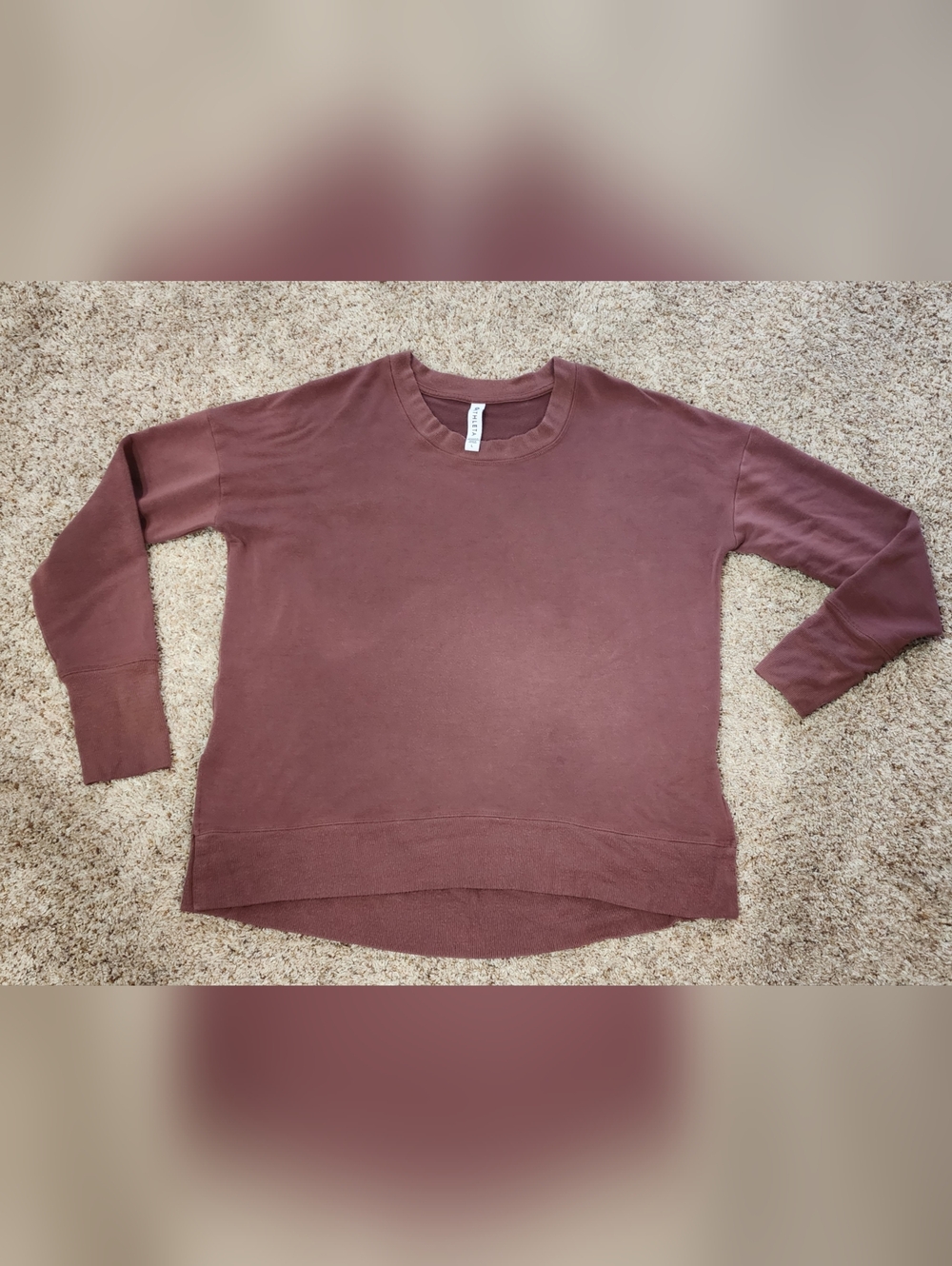 Athleta Coaster Luxe Sweatshirt in Dusty Rose Signature Plush Nirvana fabric Lg